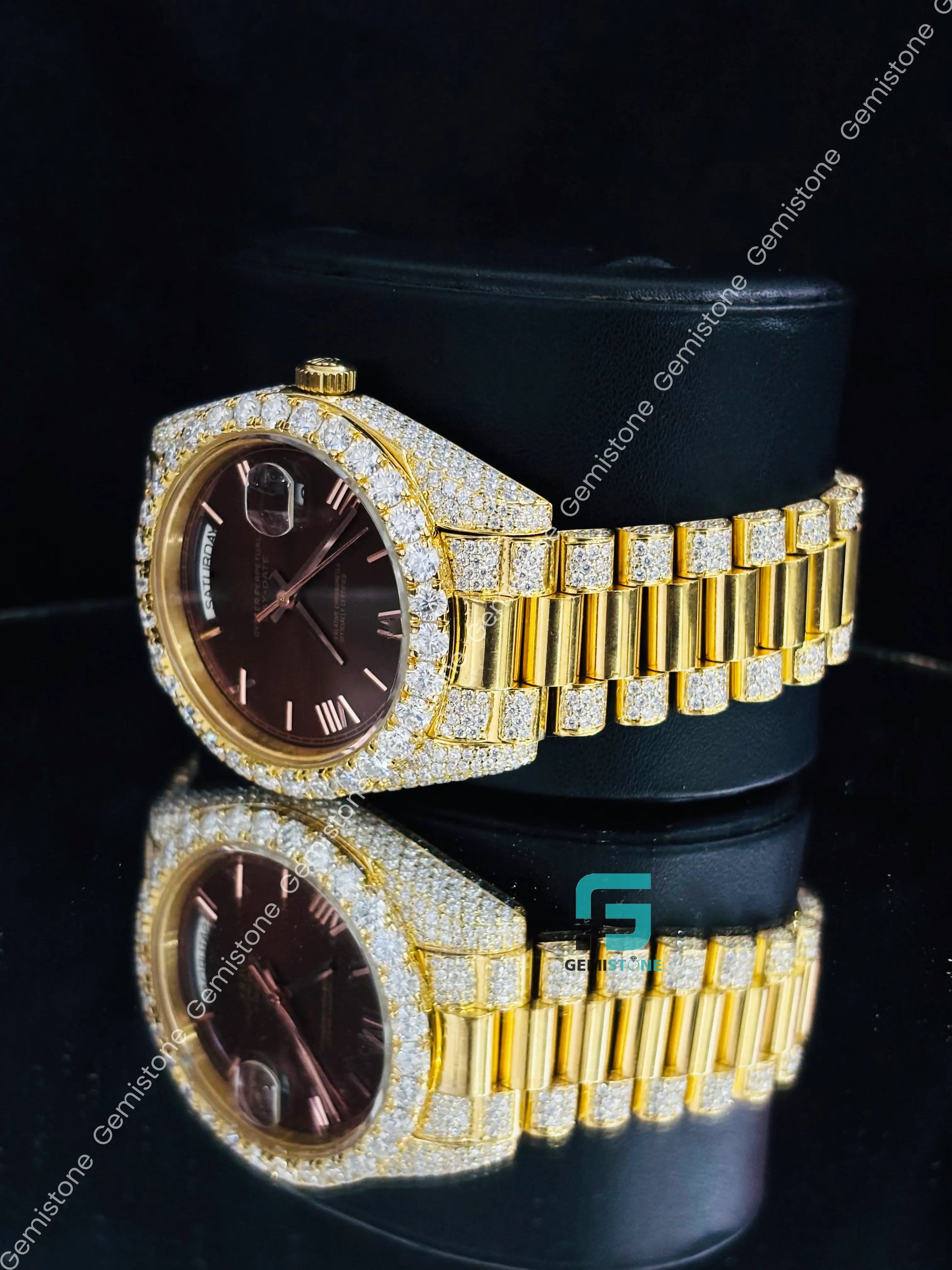 Rolex Yellow Gold Moissanite Iced Out Watch For Men