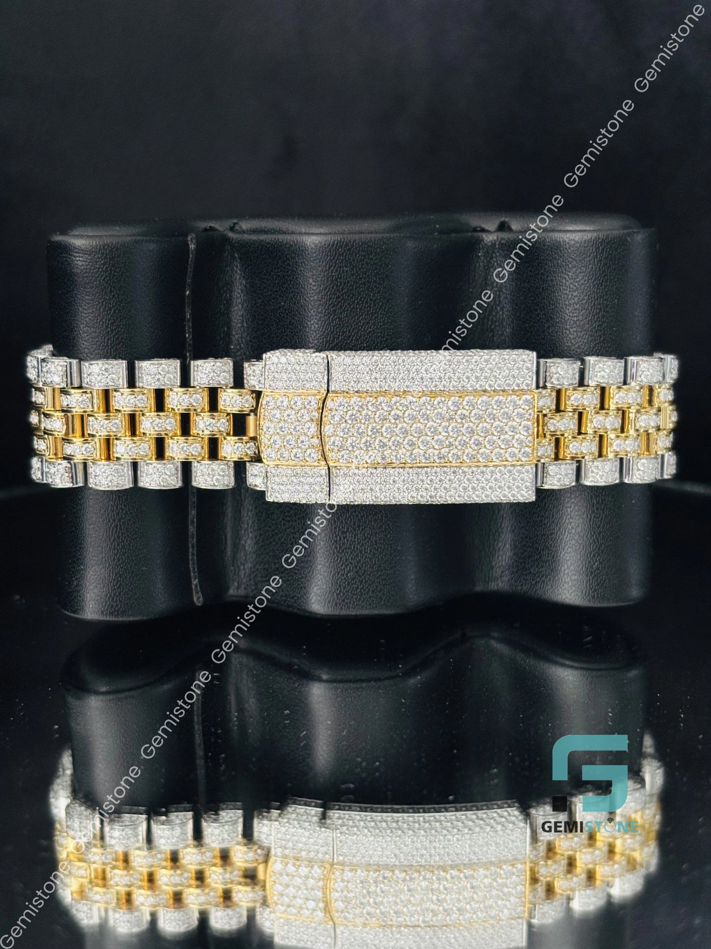 Rolex Yellow Gold Plating Iced Out Moissanite Watch