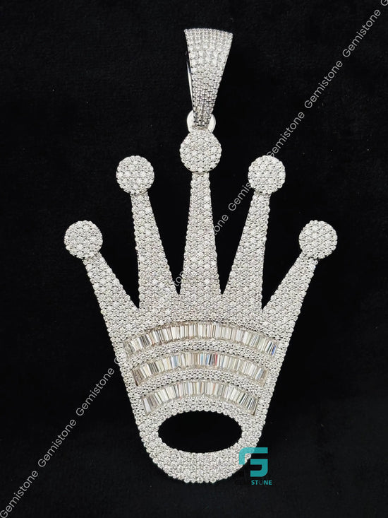 925 Silver Roli Crown Shape Moissanite Studded Pendant