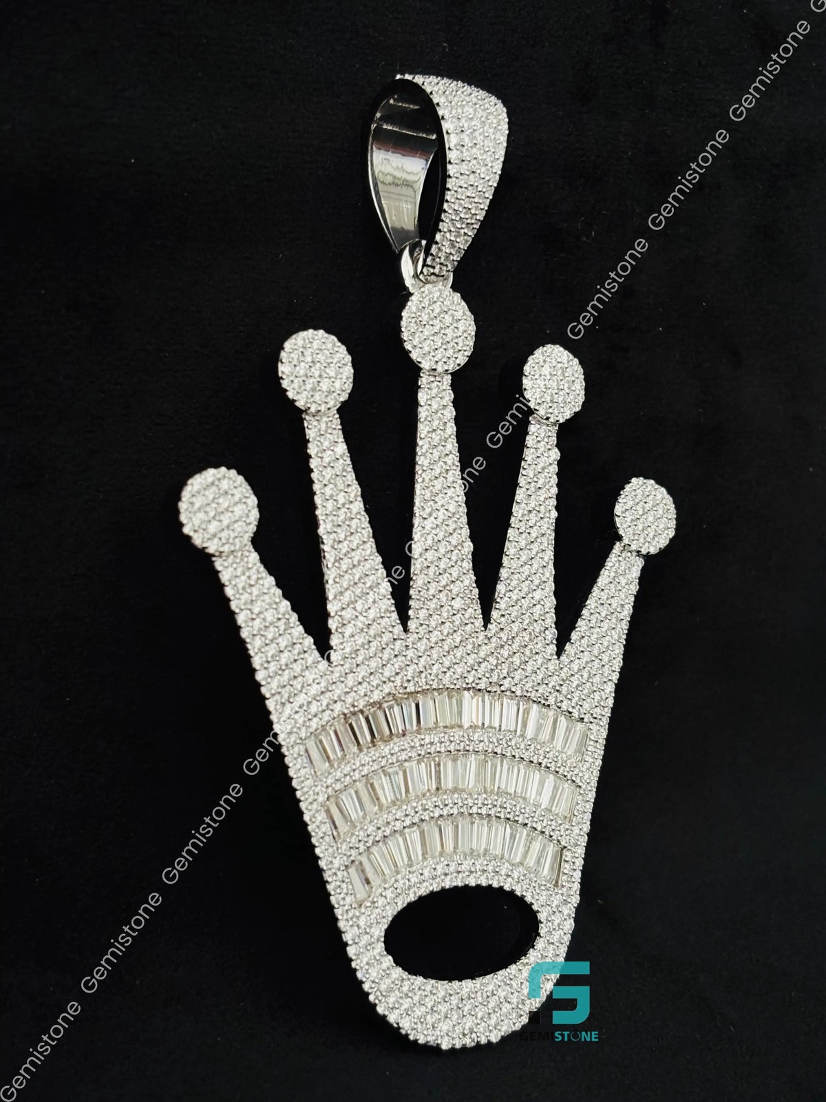 925 Silver Roli Crown Shape Moissanite Studded Pendant