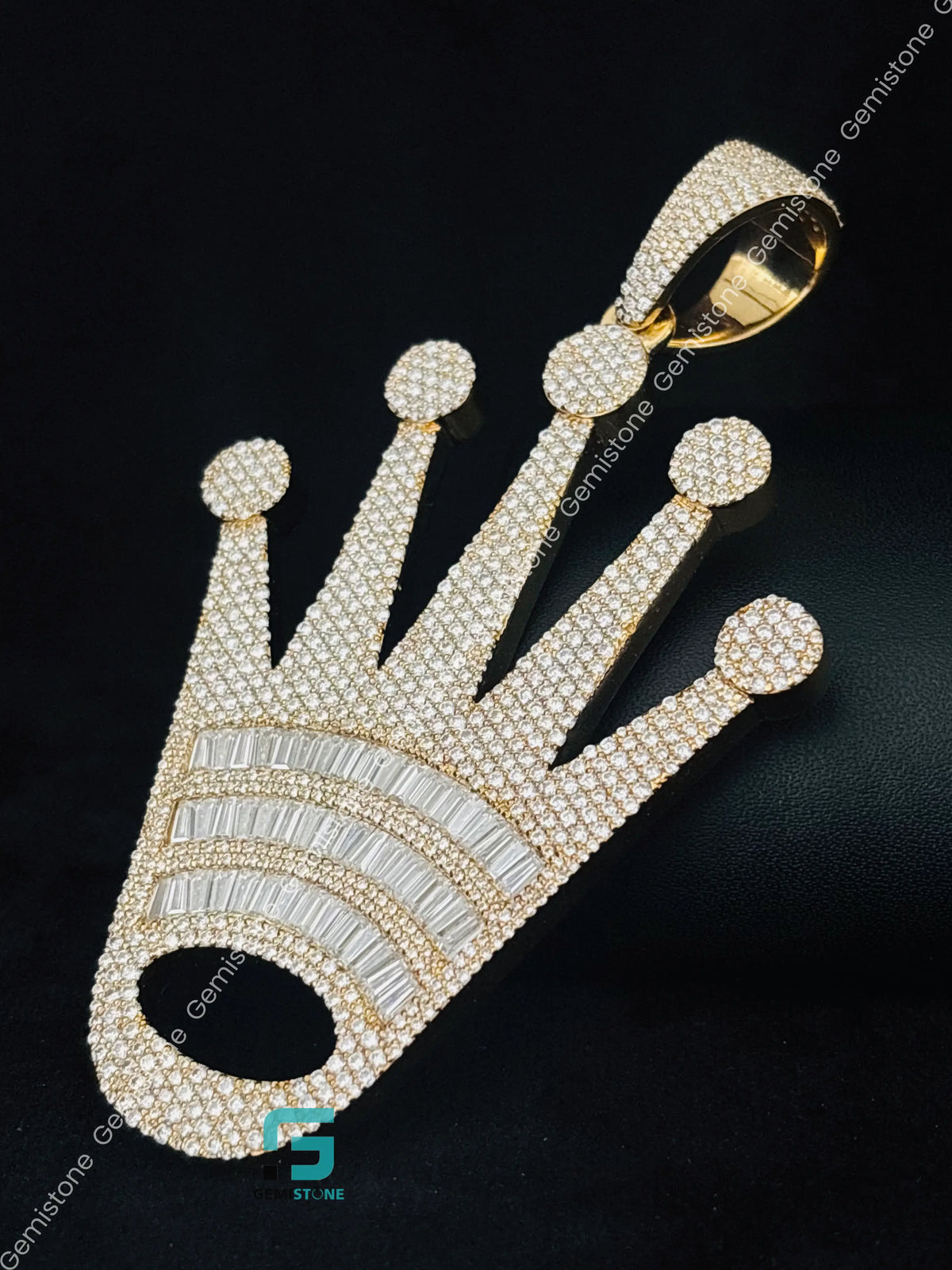 Baguette and Round Moissanite Roli Crown Shape Pendant