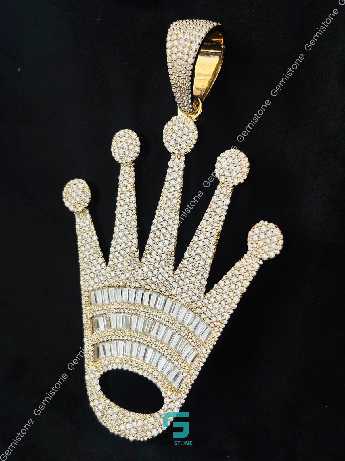 Baguette and Round Moissanite Roli Crown Shape Pendant