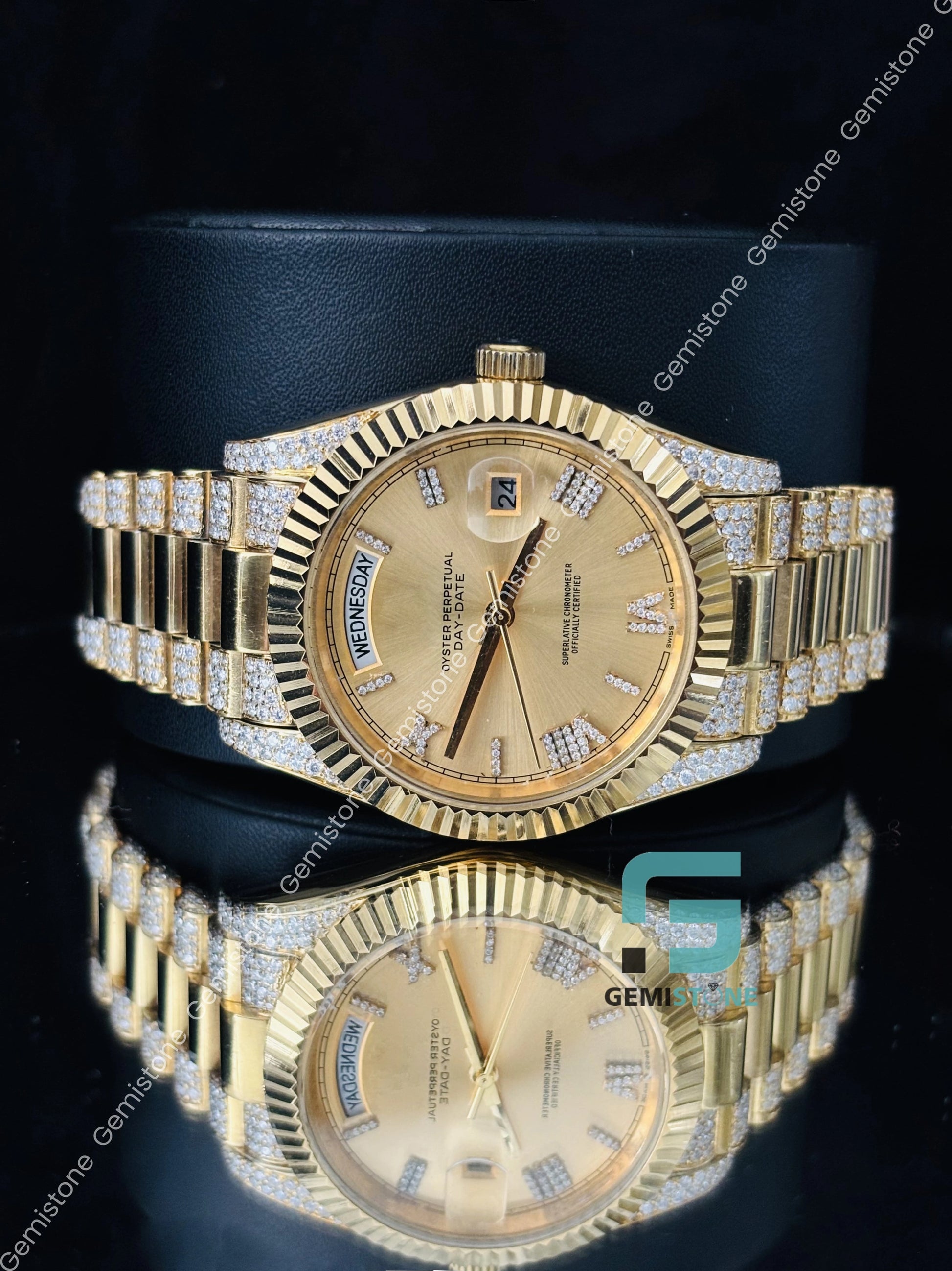 Roman Diamond Number Studded Moissanite Automatic Watch