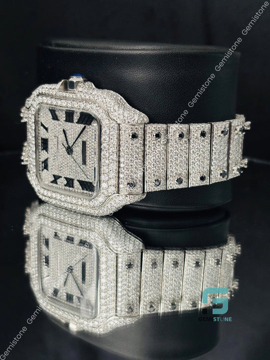 Roman Number Fully Studded Dial Moissanite Watch