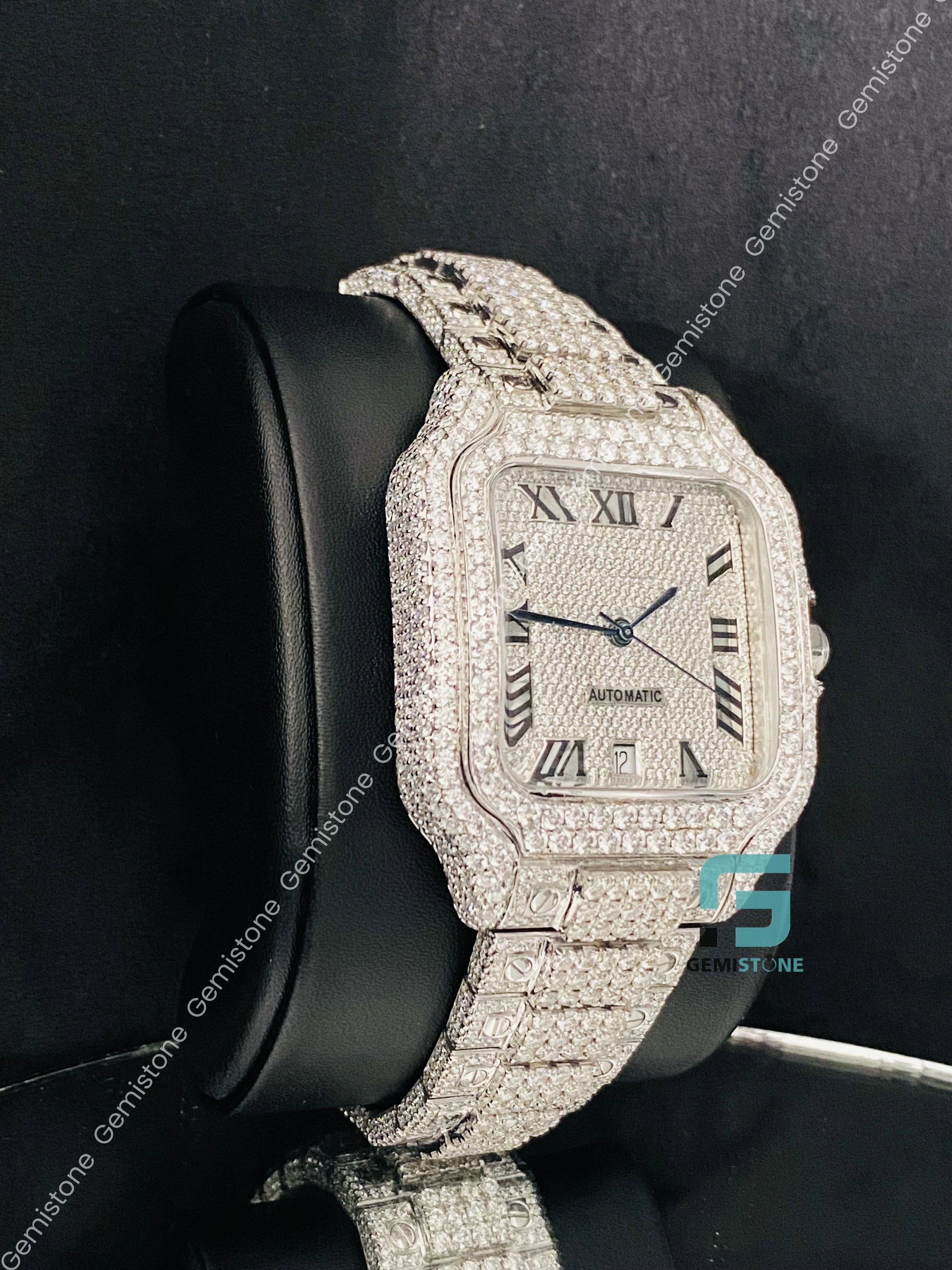 Roman Number Moissanite Bust Down Cartier Watch