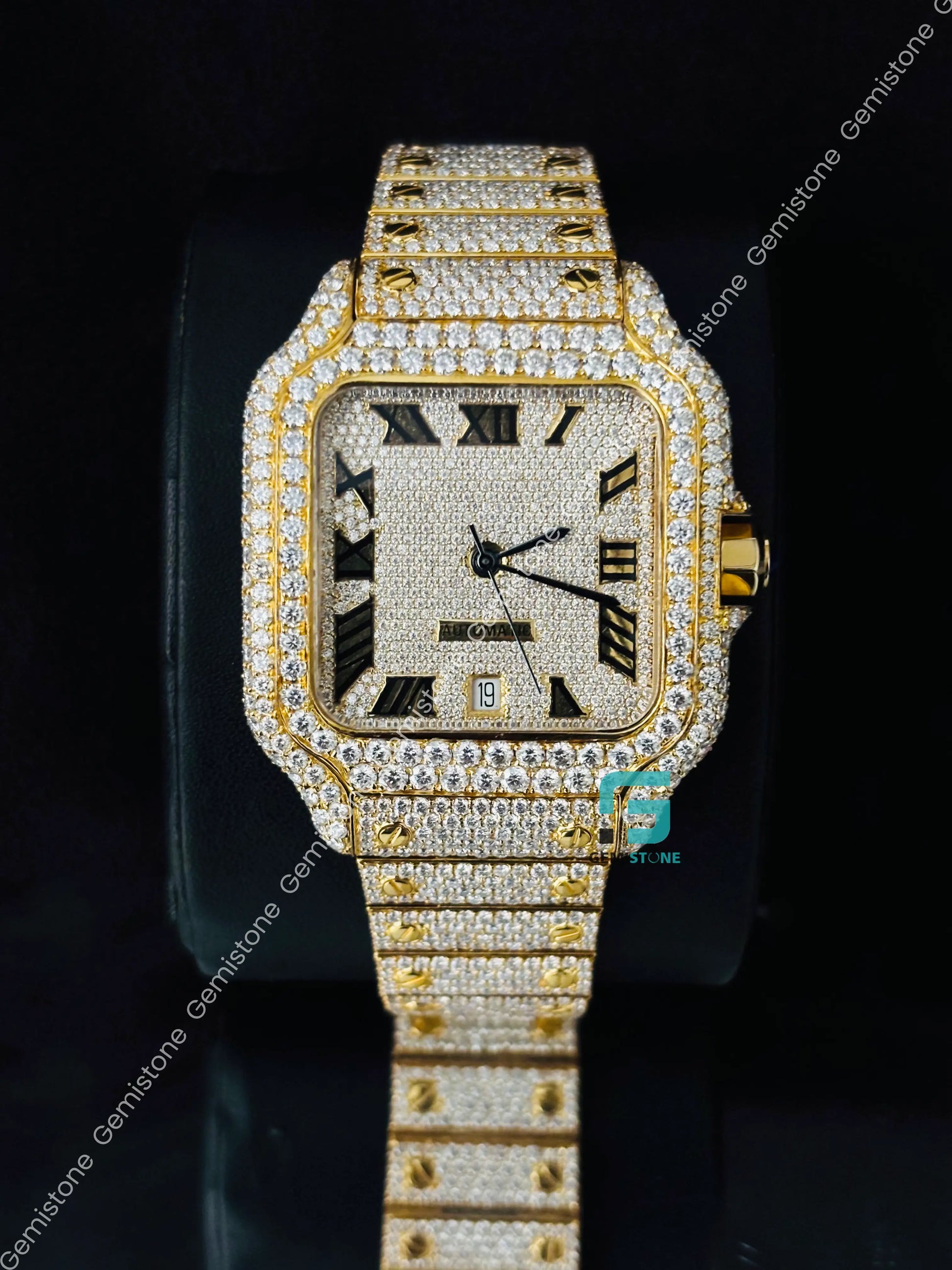 Roman Number Moissanite Studded Iced Out Watch 