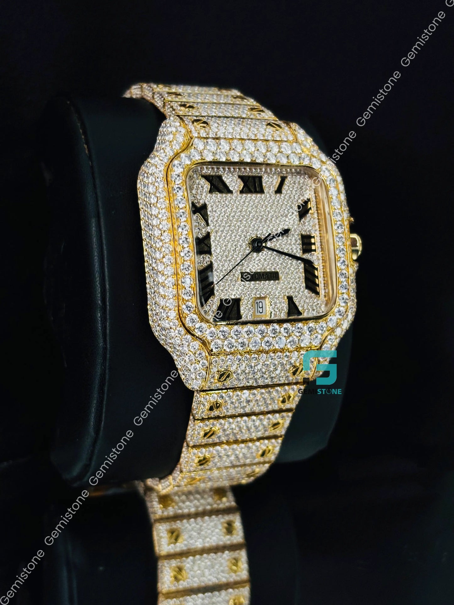 Roman Number Moissanite Studded Iced Out Watch For Men