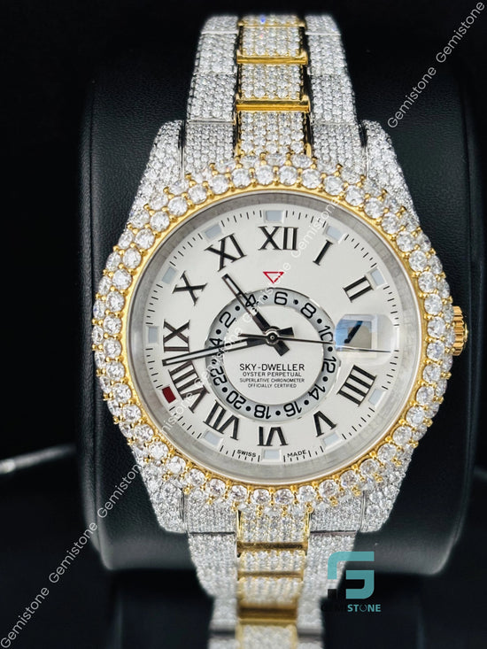 Roman Number Two Tone Moissanite Watch