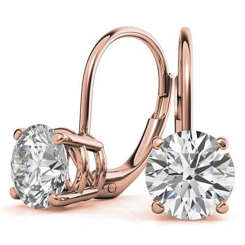Round Moissanite Diamond Leverback Drop Dangle Earrings