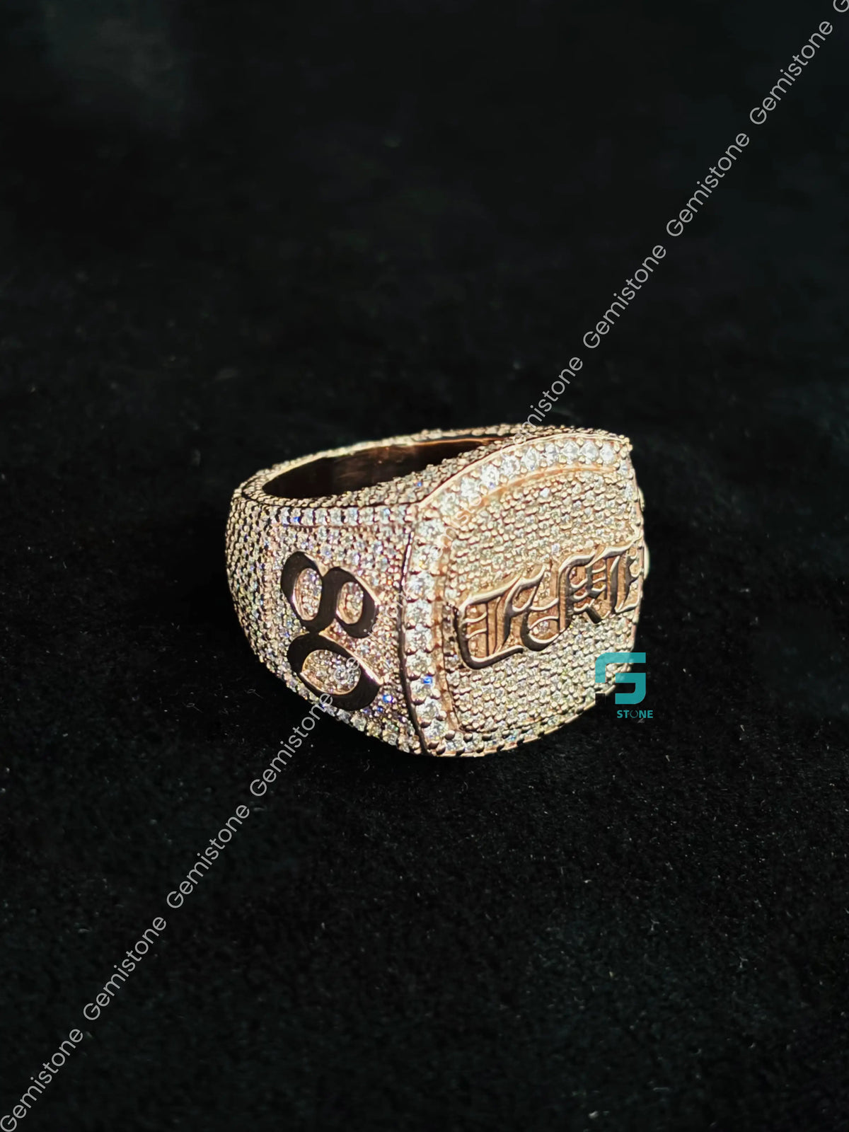 925 Silver Initial Name Moissanite Rappers Ring For Men