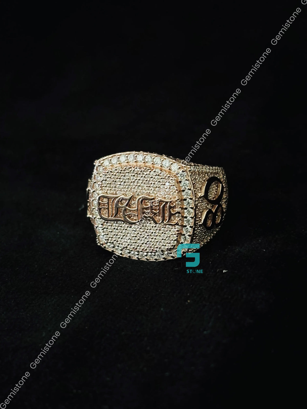 925 Silver Initial Name Moissanite Rappers Ring For Men