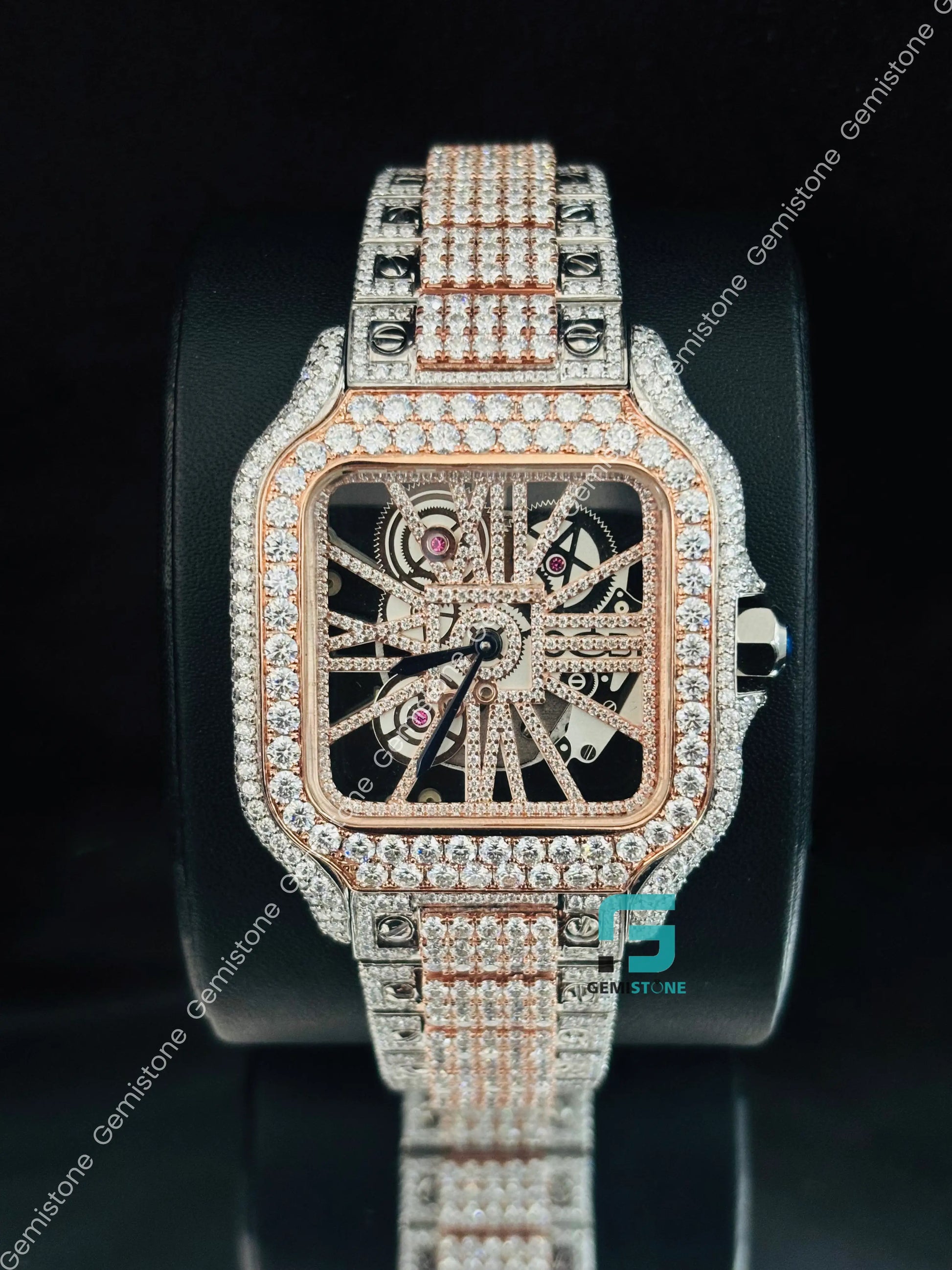 Rose Gold Palted Cartier Moissanite Watch for Men