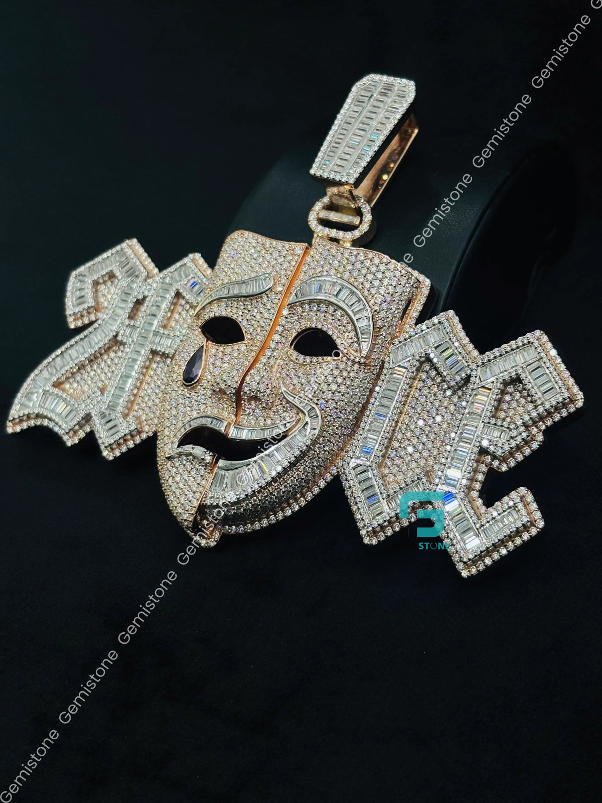 Rose Gold Plated Baguette Diamond Crying Face Moissanite Pendant