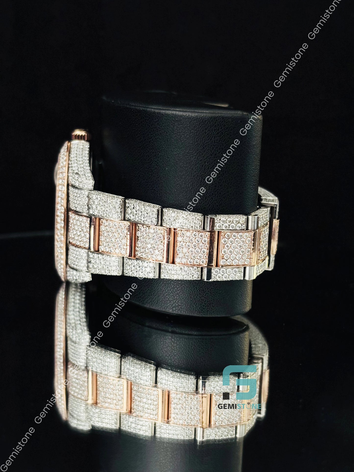 Rose Gold Plated Chocolate Dial Moissanite Rolex Diamond Watch