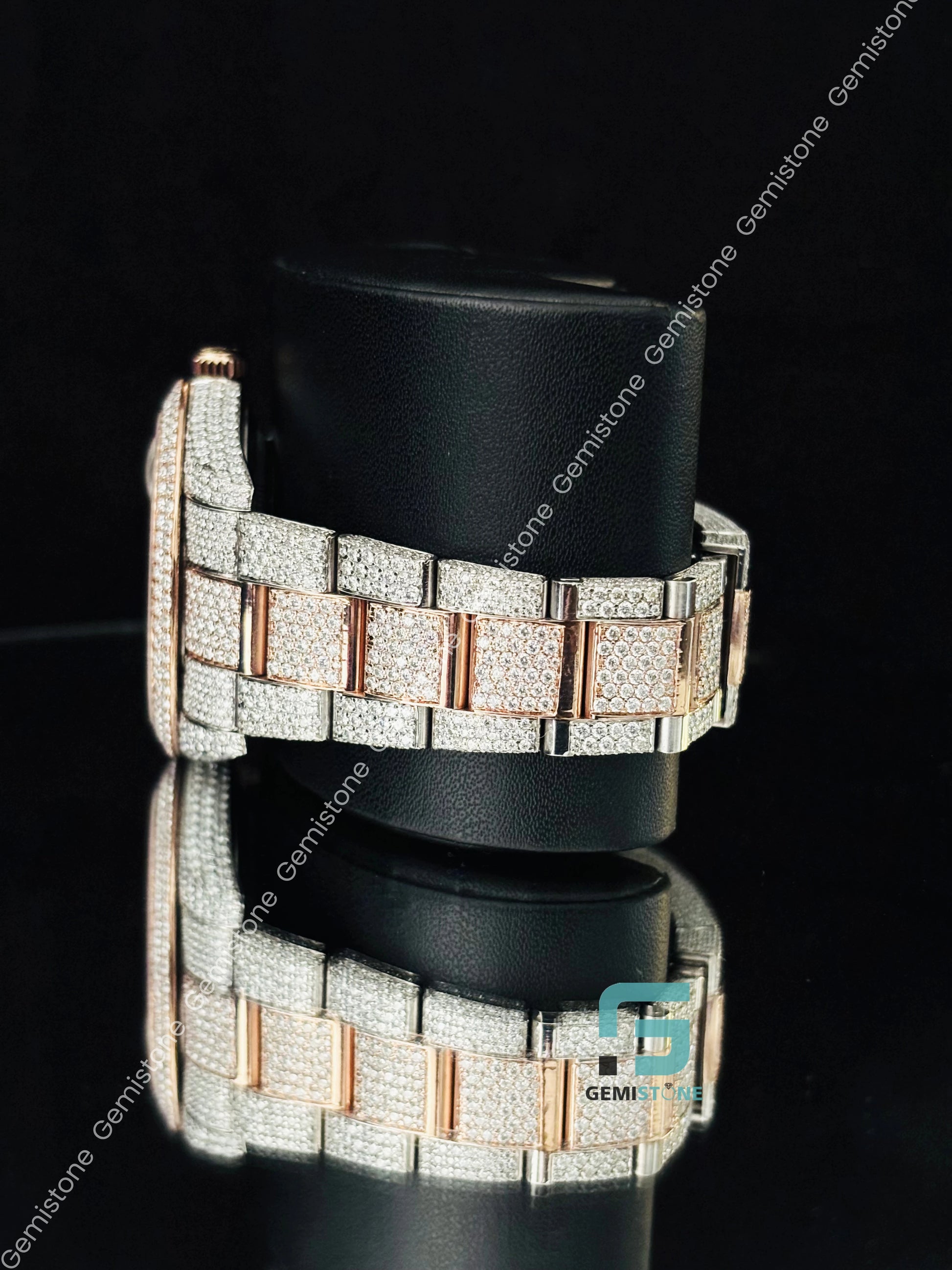 Rose Gold Plated Chocolate Dial Moissanite Rolex Diamond Watch