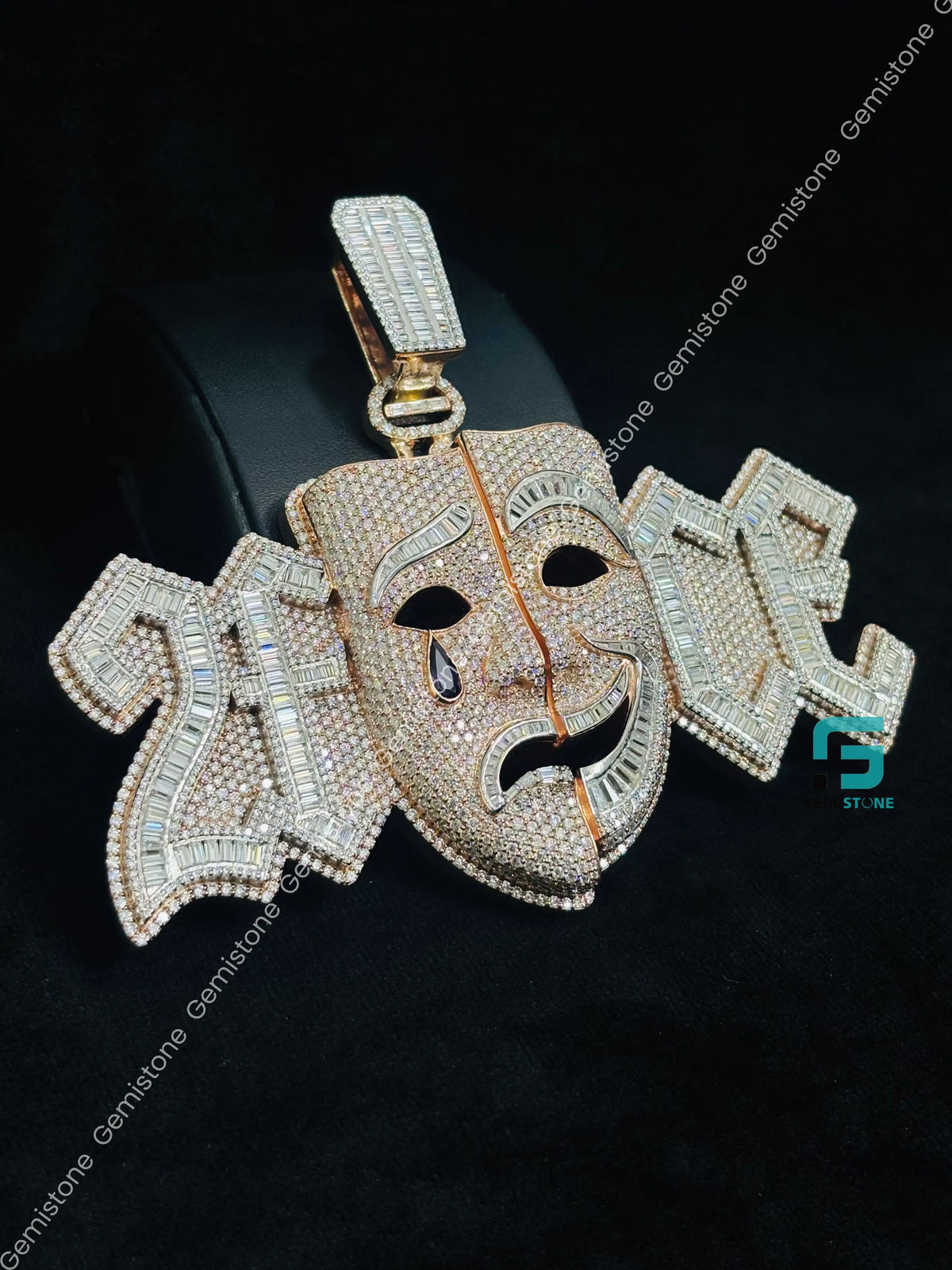 Rose Gold Plated Crying Face Moissanite Pendant For Men