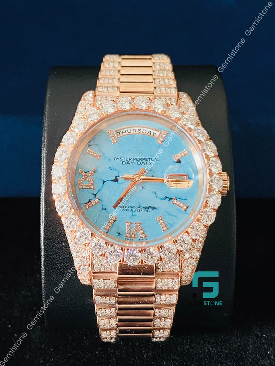 Rose_Gold_Plated_D_yDate_Turquoise_Dial_Moissanite_Watch