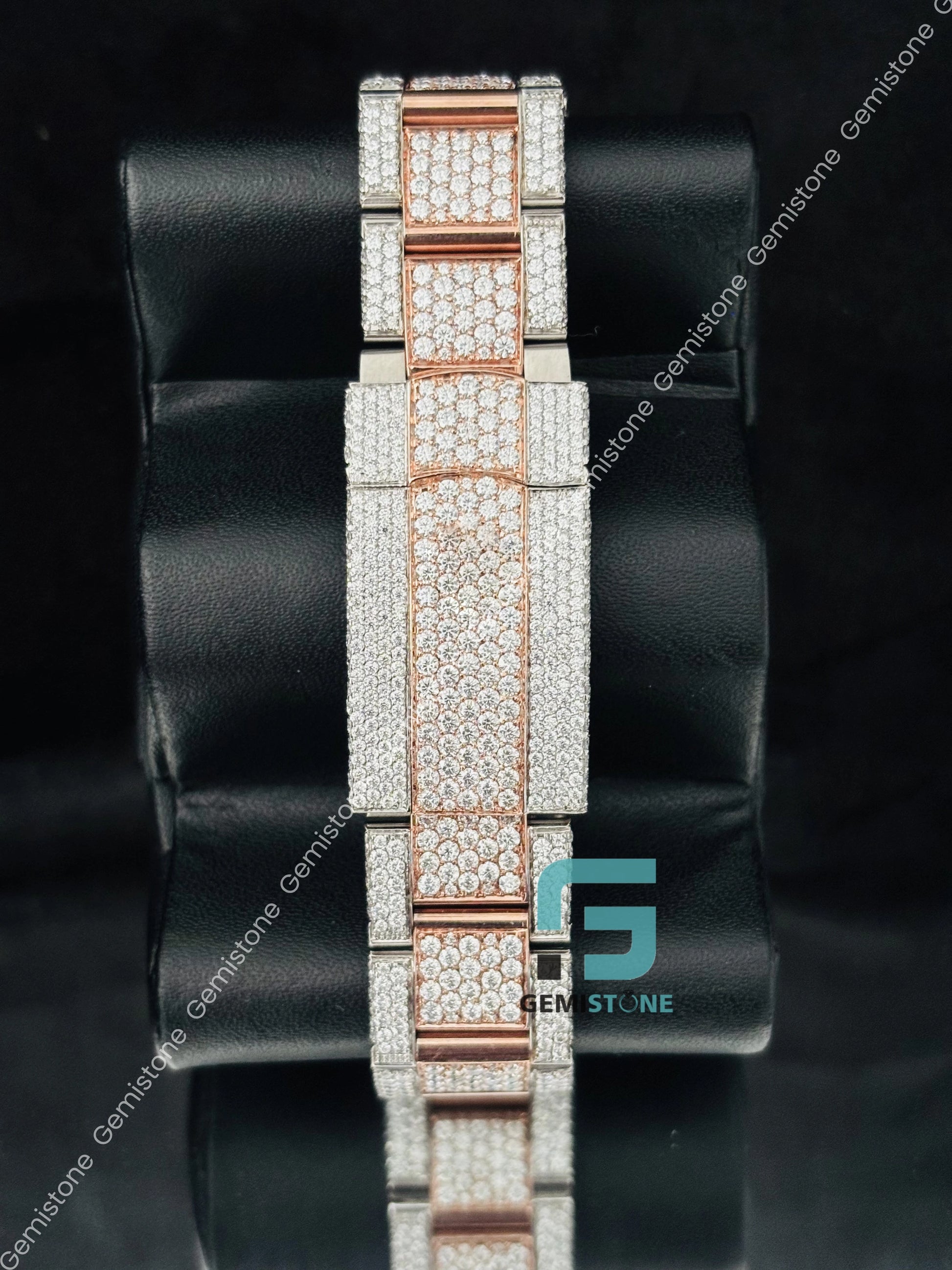 Rose Gold Plated Hip Hop Moissanite Bust Down Watch 