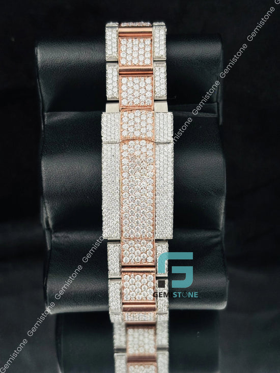 Rose Gold Plated Hip Hop Moissanite Bust Down Watch 