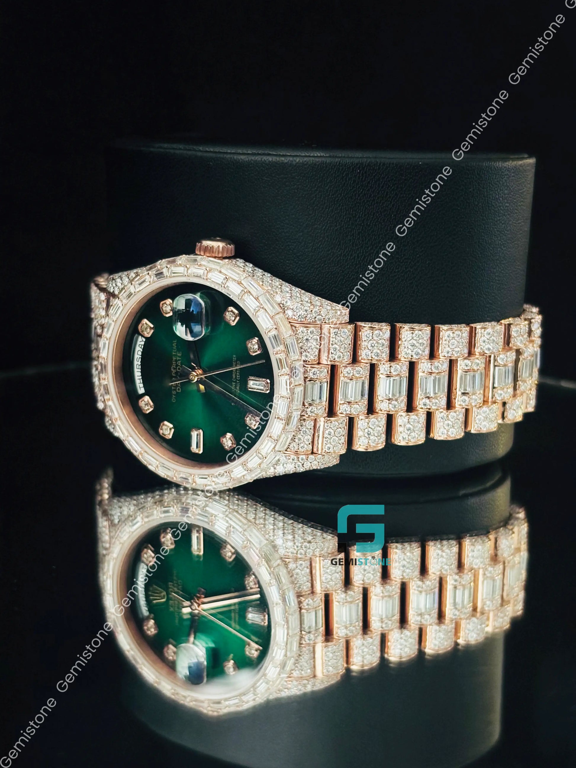 Rose Gold Plated Moissanite Baguette Watch