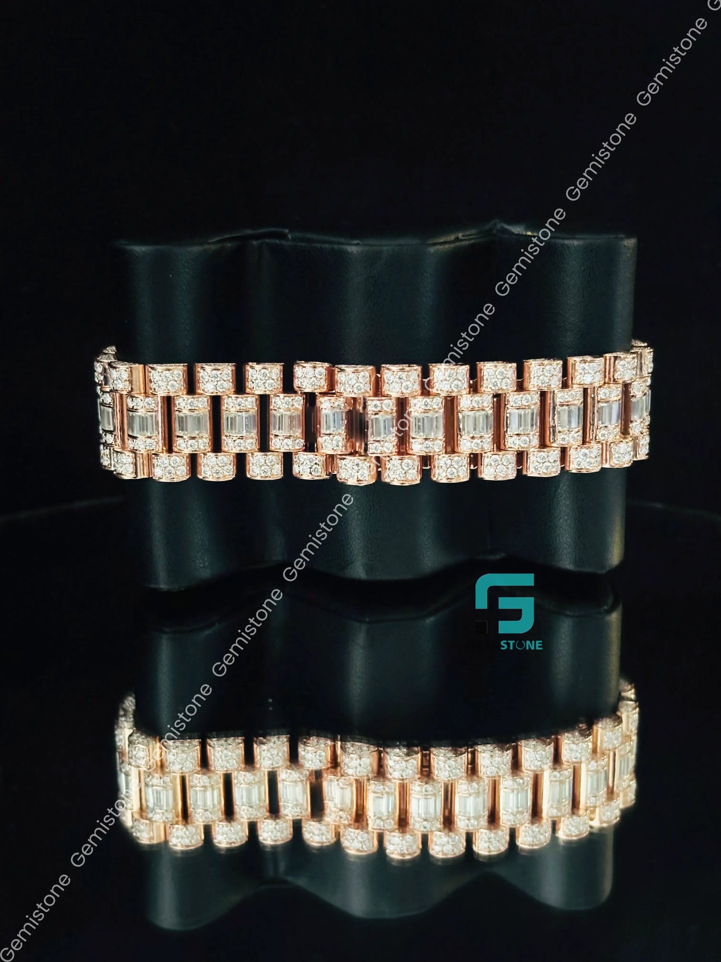 Rose Gold Plated Moissanite Baguette Watch For Men