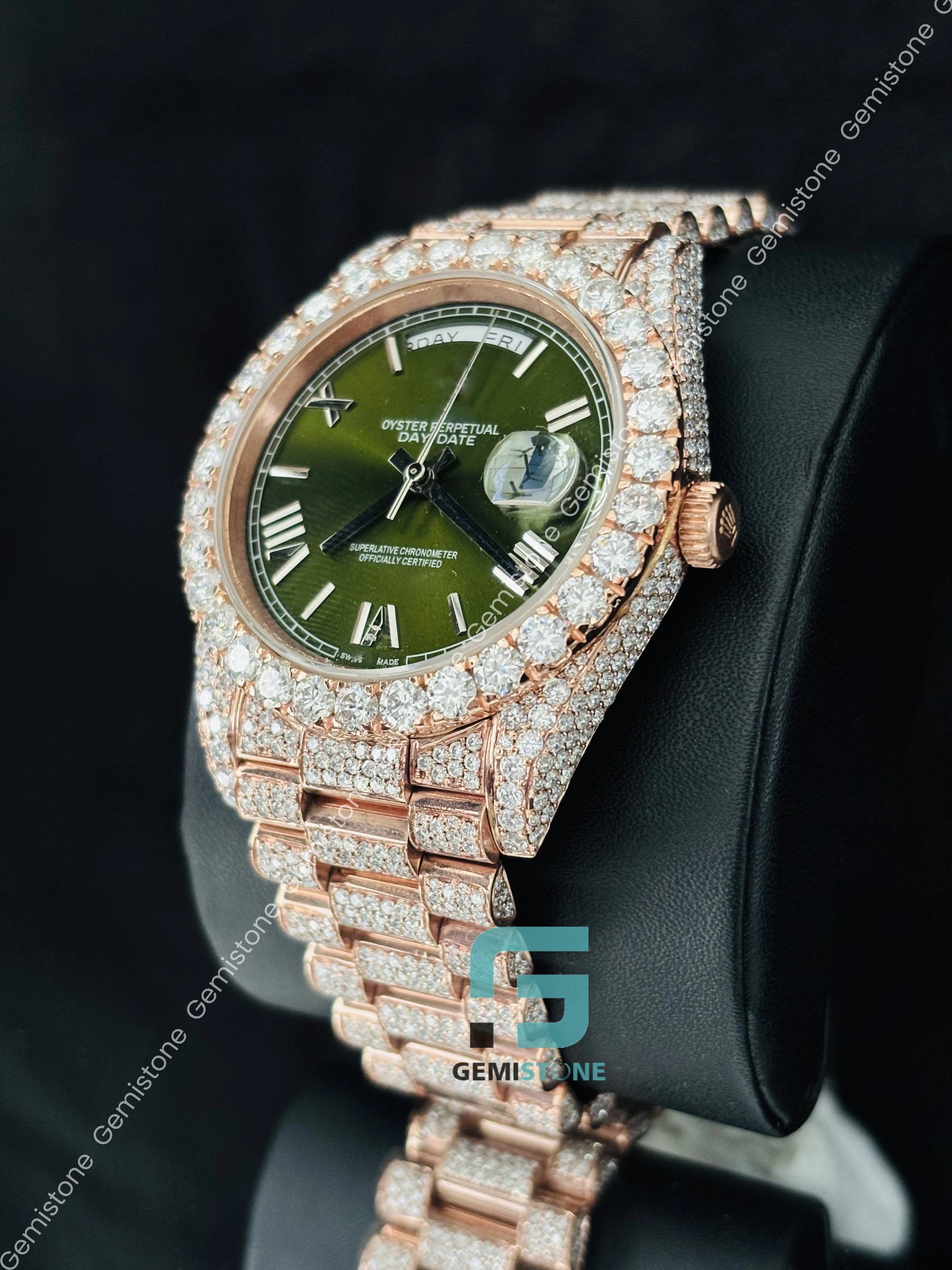 Rose Gold Plated Moissanite Big Bezel Roman Number Watch