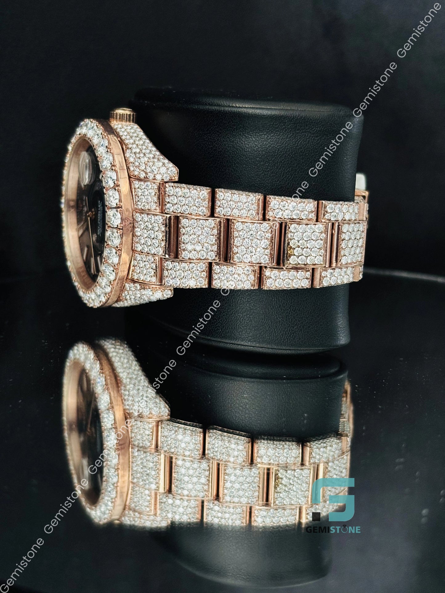 Rose Gold Plated Moissanite Black Dial Watch