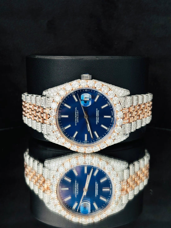 Rose Gold Plated Moissanite Blue Dial Watch