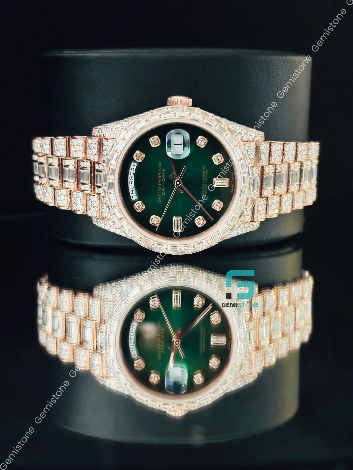 Rose Gold Plated Moissanite Hip Hop Baguette Watch