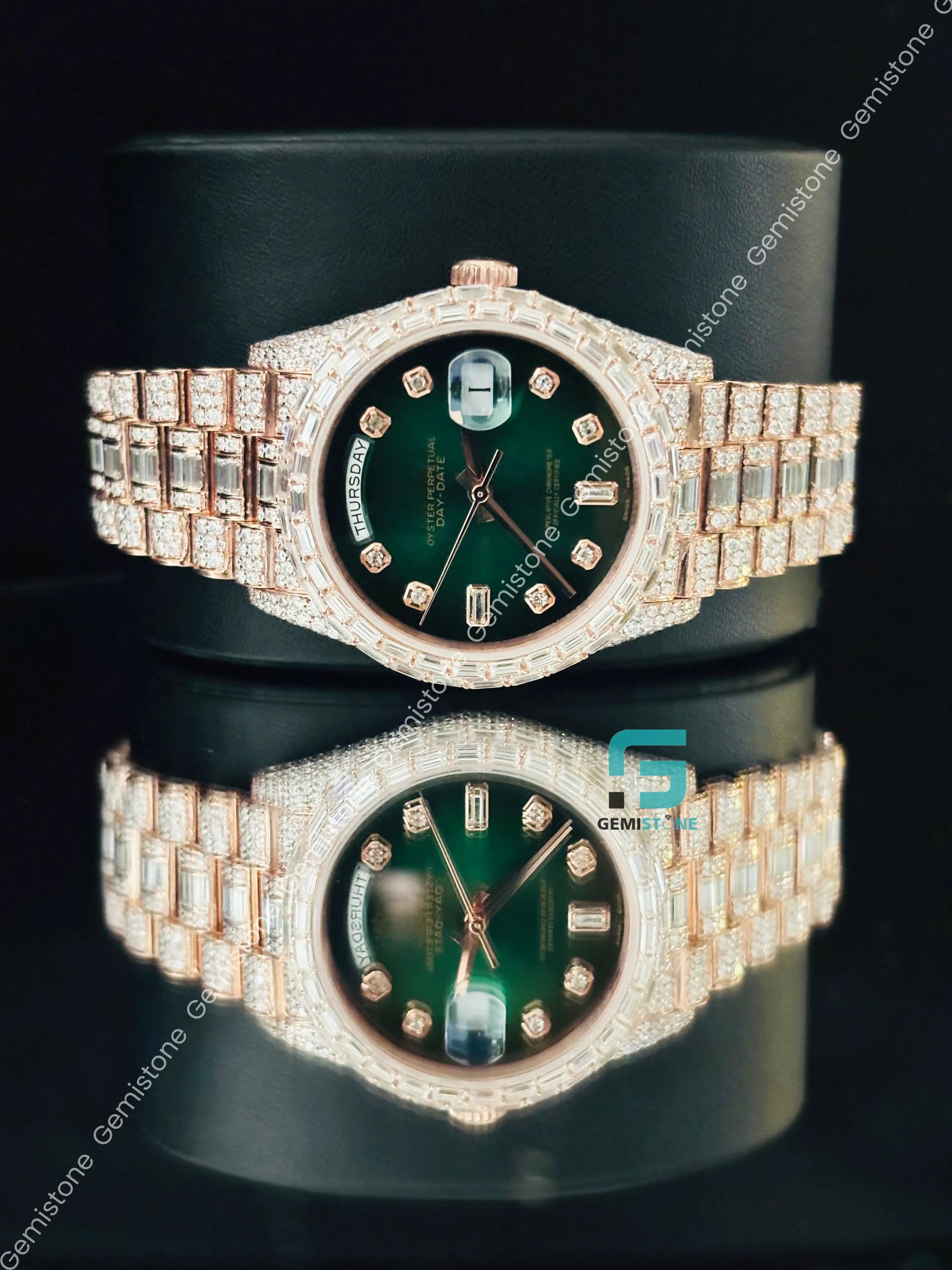 Rose Gold Plated Moissanite Hip Hop Baguette Watch