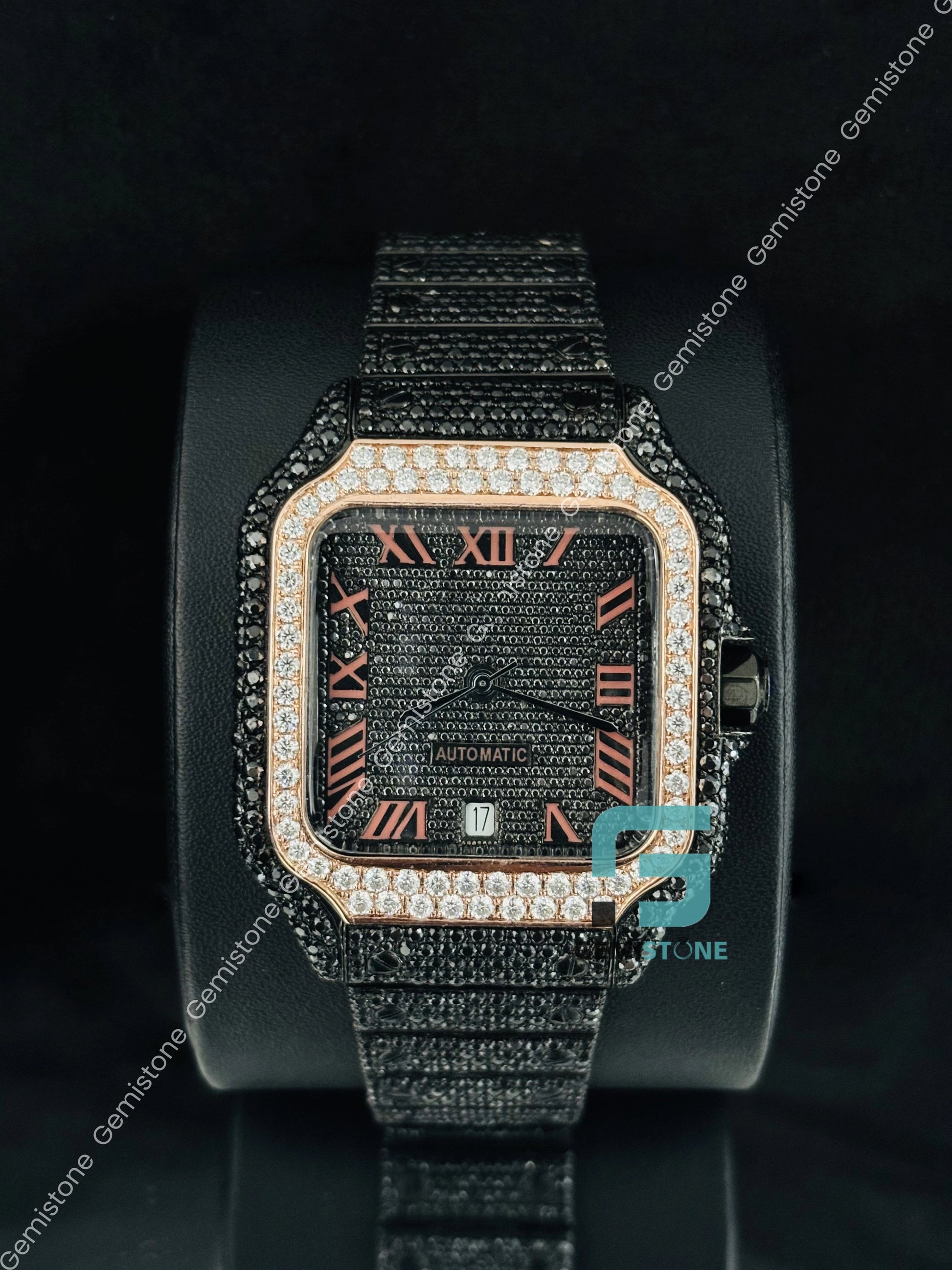 Rose Gold Plated Moissanite Hip Hop Bust Down Iced Out Watch