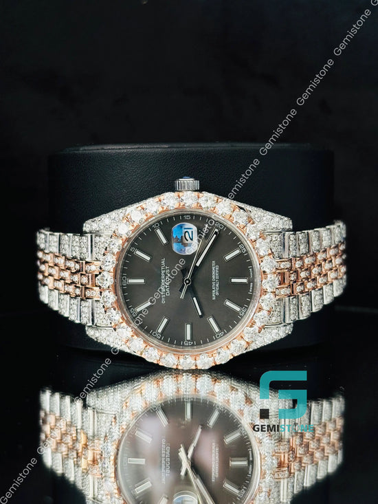 Rose Gold Plated Moissanite Iced Out Studded Watch