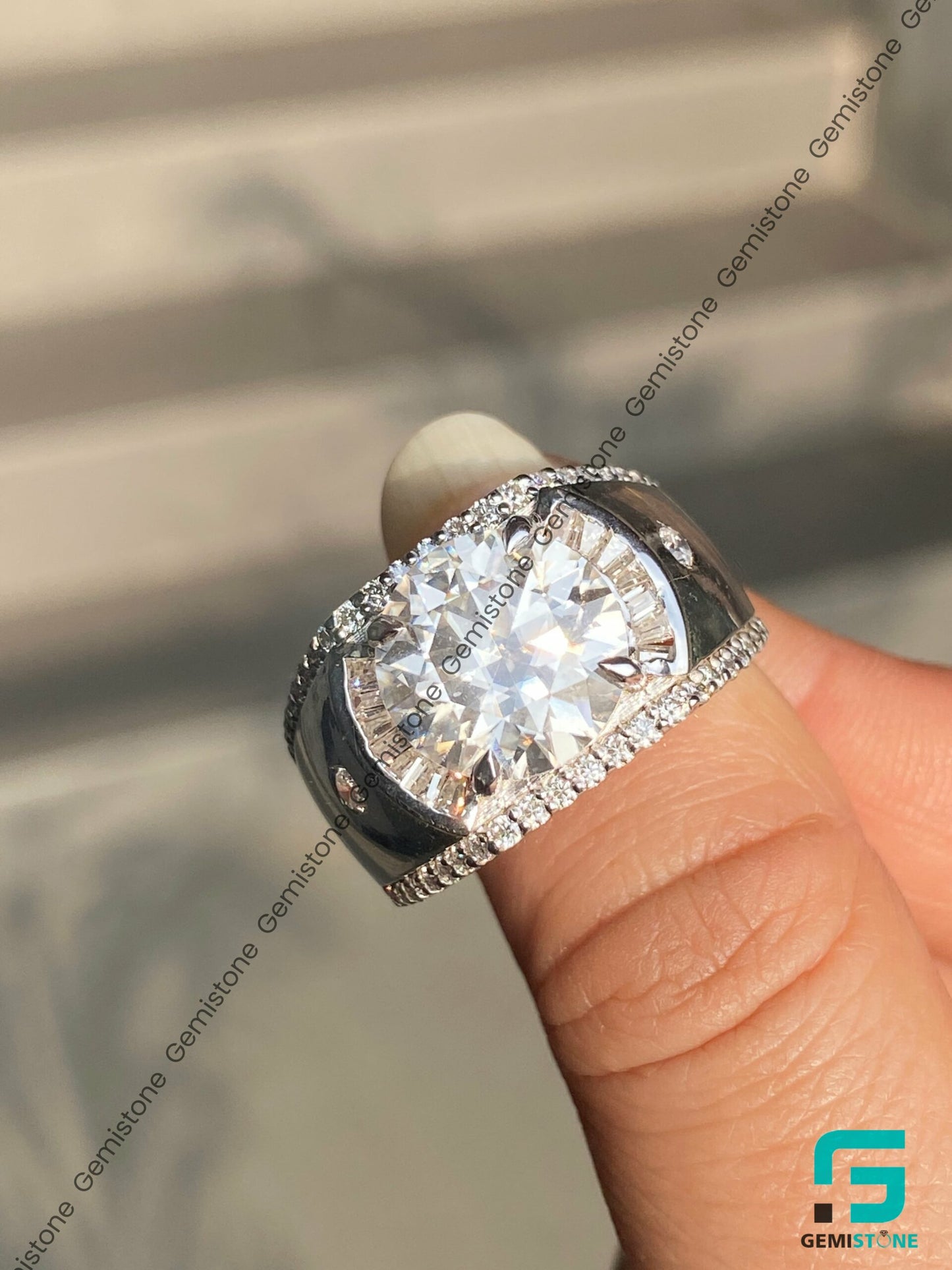 Mens 5Ct Round Cut Moissanite Diamond Hip Hop Ring