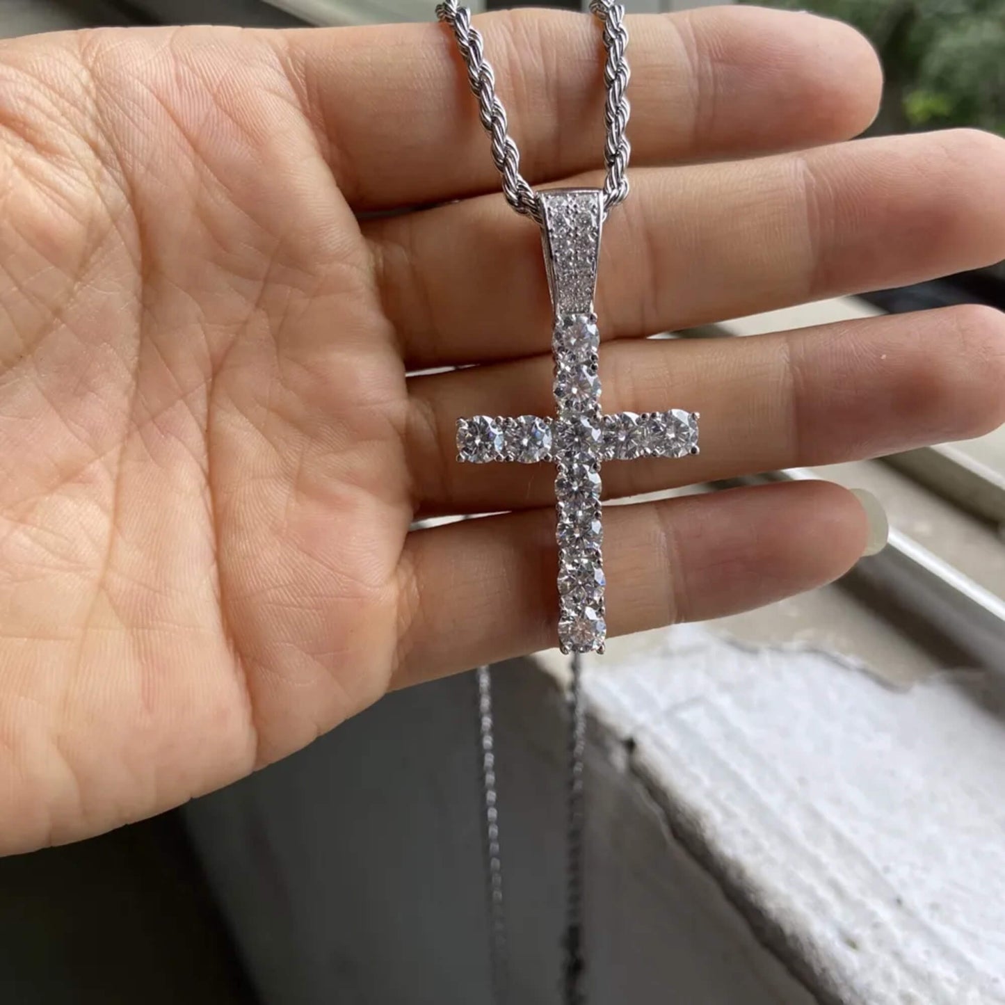 VVS Round Cut Moissanite Diamond Cross Pendant Men's
