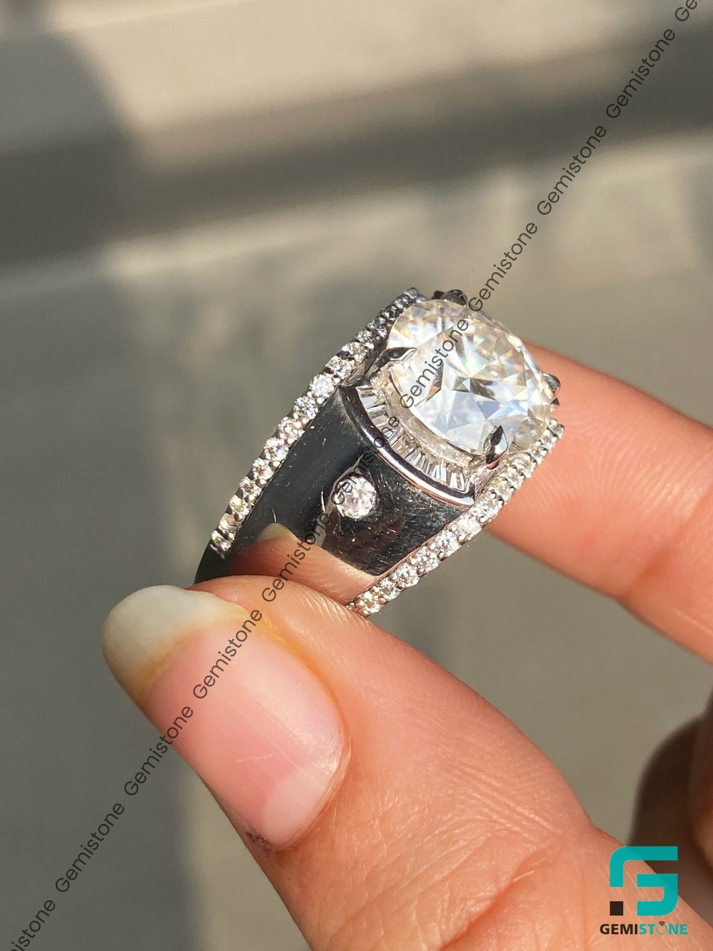 Mens 5Ct Round Cut Moissanite Diamond Hip Hop Ring