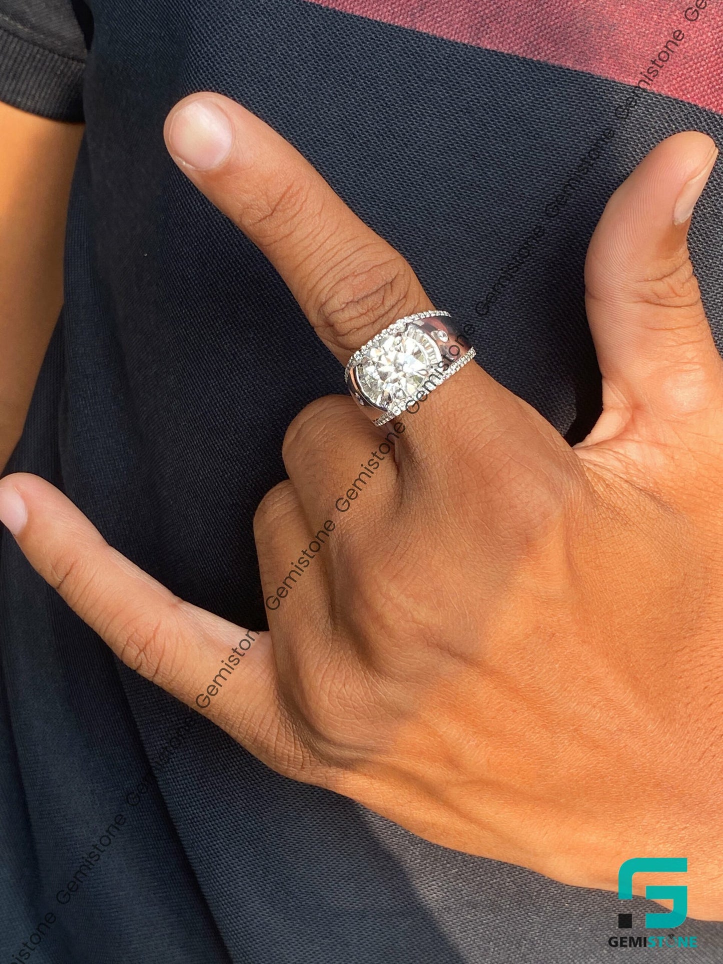 Mens 5Ct Round Cut Moissanite Diamond Hip Hop Ring
