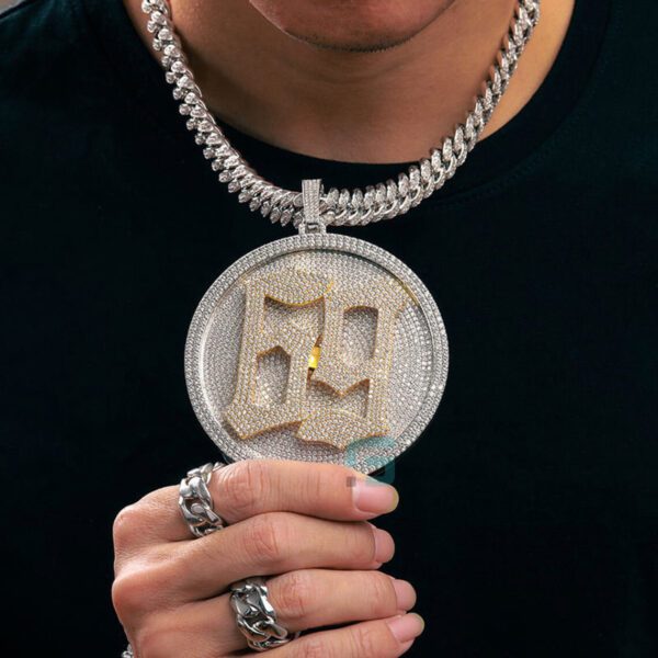 Iced Out Rectangle Moissanite Link Round and Baguette Diamond Necklace