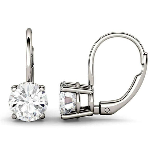 Round Moissanite Diamond Leverback Drop Dangle Earrings