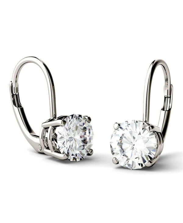 Round Moissanite Diamond Leverback Drop Dangle Earrings