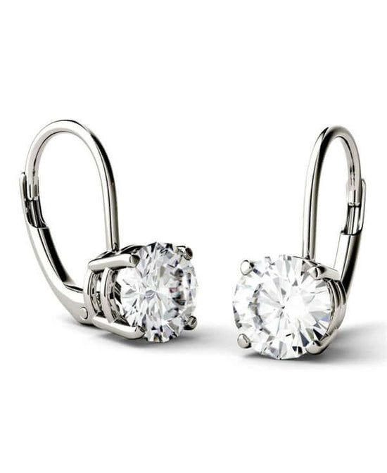 Round Moissanite Diamond Leverback Drop Dangle Earrings