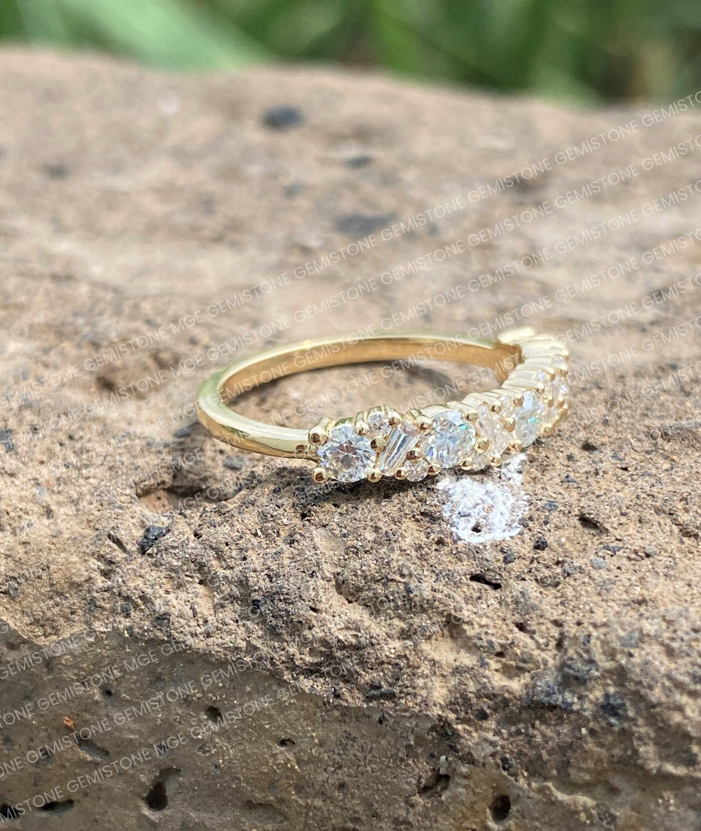 Round and Tapered Baguette Cut Moissanite Mosaic Diamond Wedding Band For Women | Half Eternity Matching Band