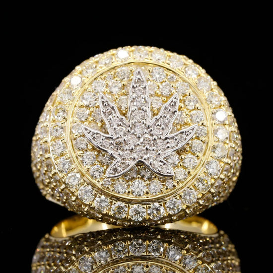 Iced Weed Marijuana Leaf Moissanite Diamond Bust Down Ring