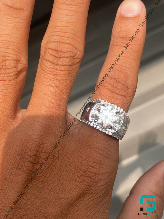 Mens 5Ct Round Cut Moissanite Diamond Hip Hop Ring