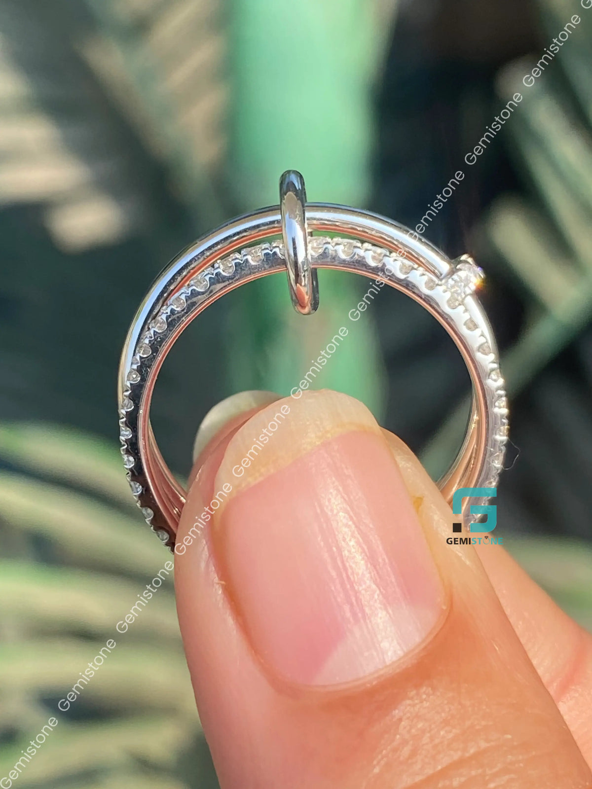 Multi Link Connected Moissanite Interlocking Statement Chunky Ring
