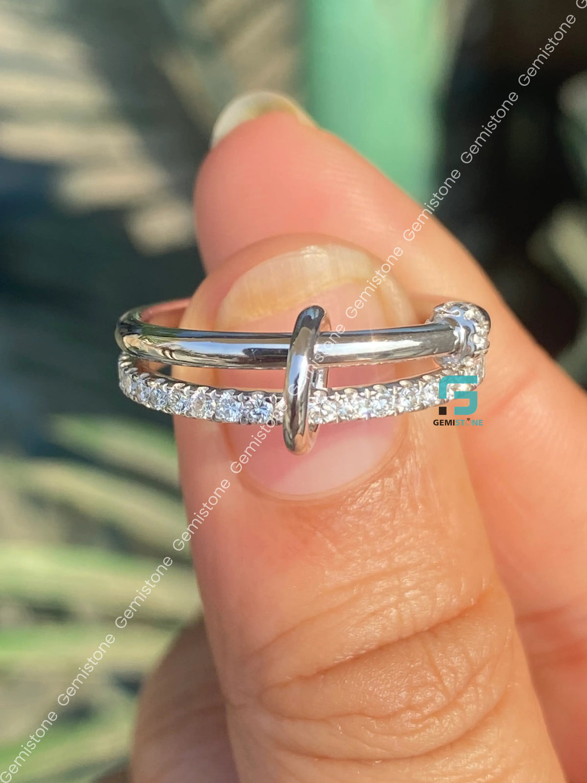 Multi Link Connected Moissanite Interlocking Statement Chunky Ring