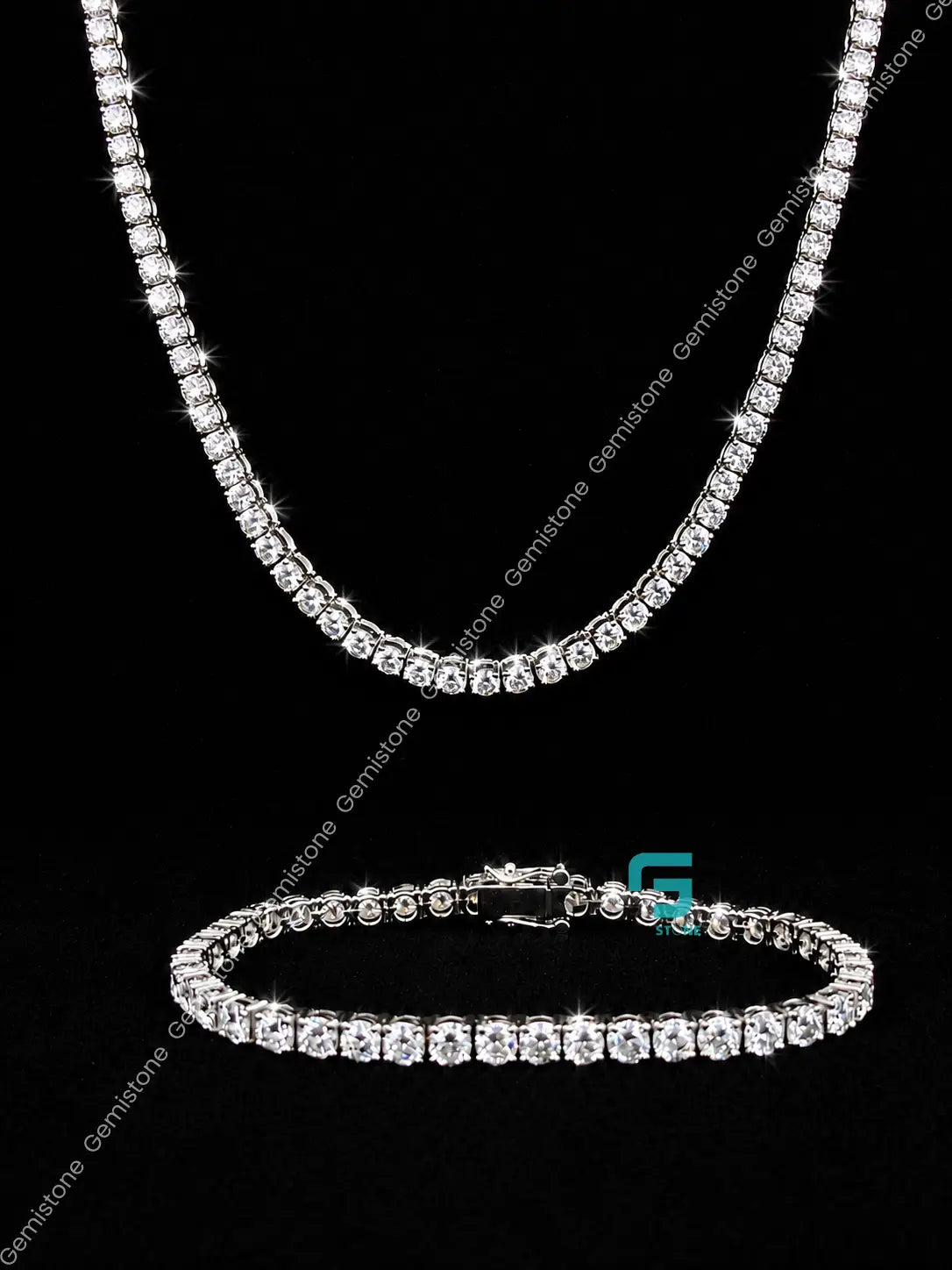 4MM Moissanite Tennis Chain/Bracelet Bundle 14K Gold
