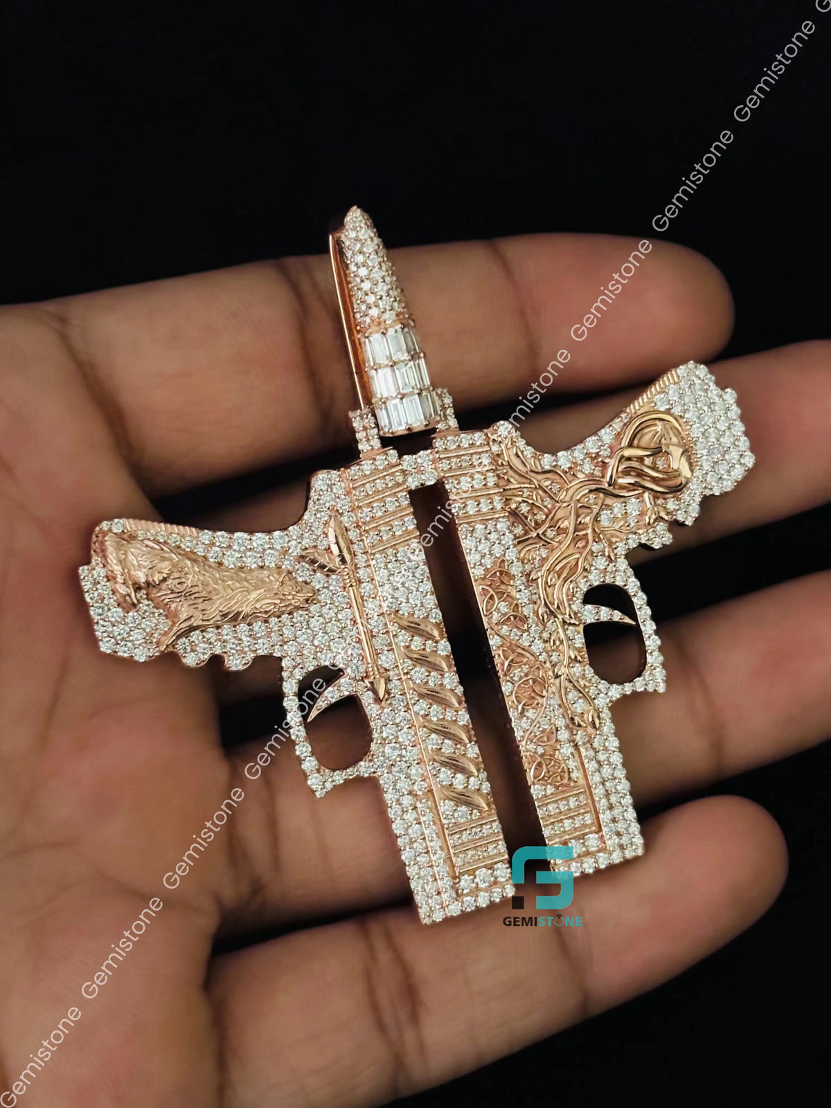 Double Pistol Gun Moissanite Hip Hop Pendant For Men