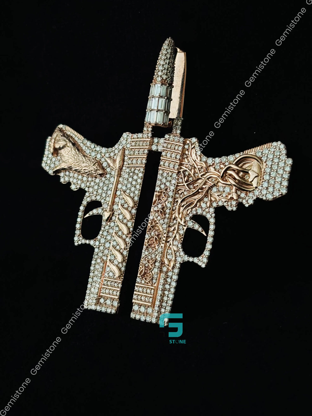 Double Pistol Gun Moissanite Hip Hop Pendant For Men