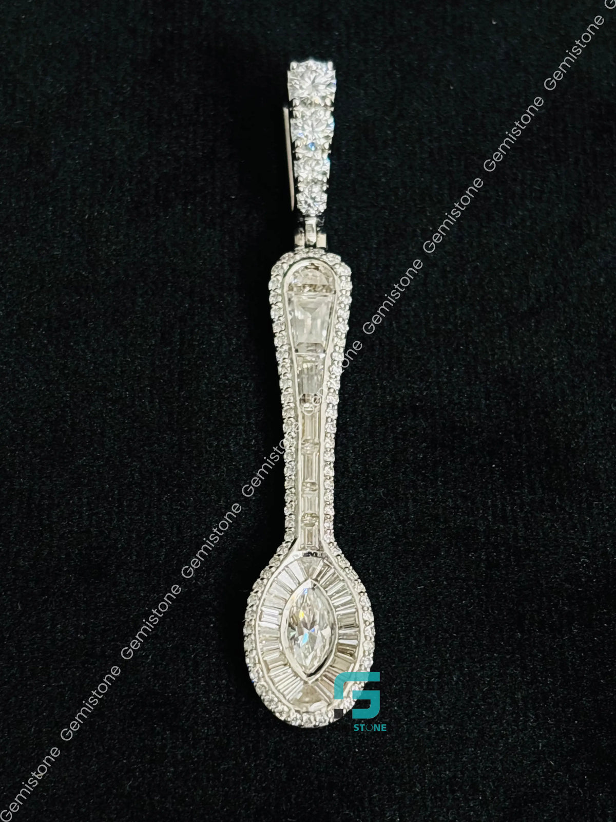 Baguette Moissanite Dainty Spoon Iced Out Charm Pendant