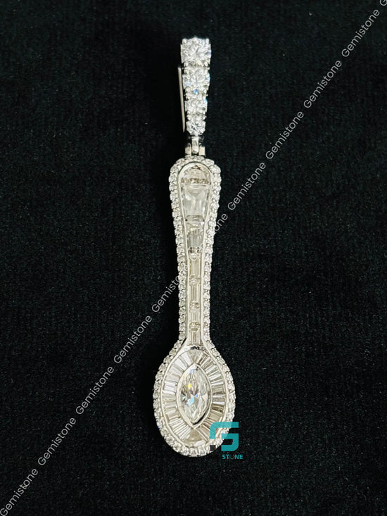 Baguette Moissanite Dainty Spoon Iced Out Charm Pendant